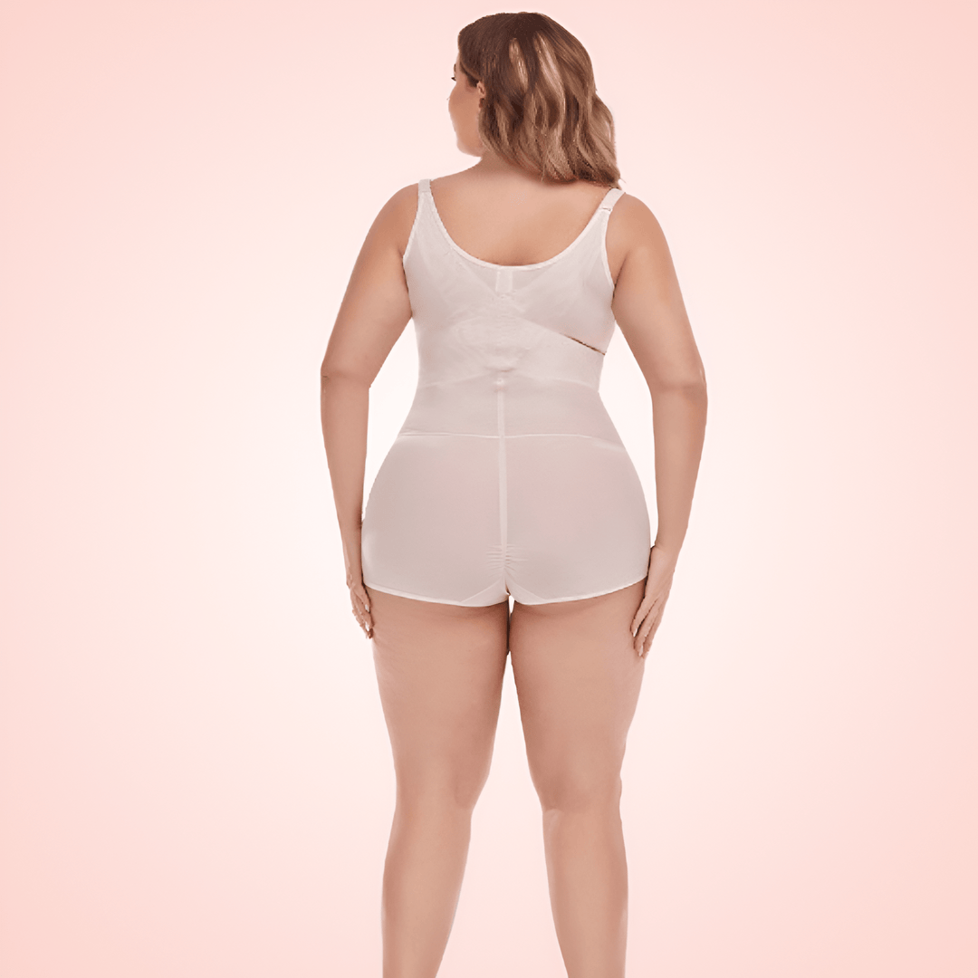 Plus Size Open Bust Bodysuit Shapewear with Waist Compression Hooks and Zipper