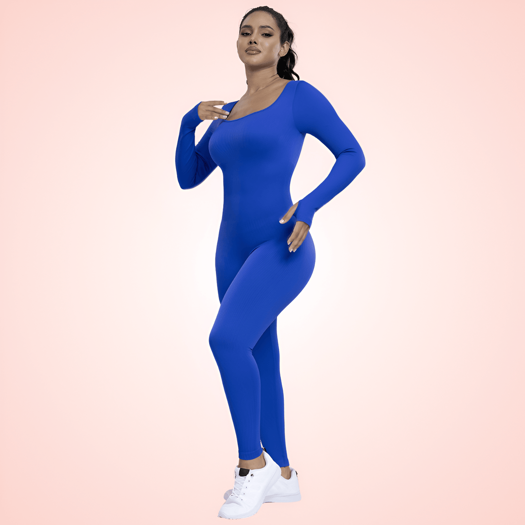 Seamless Square Neck Long Sleeve Jumpsuit For Women