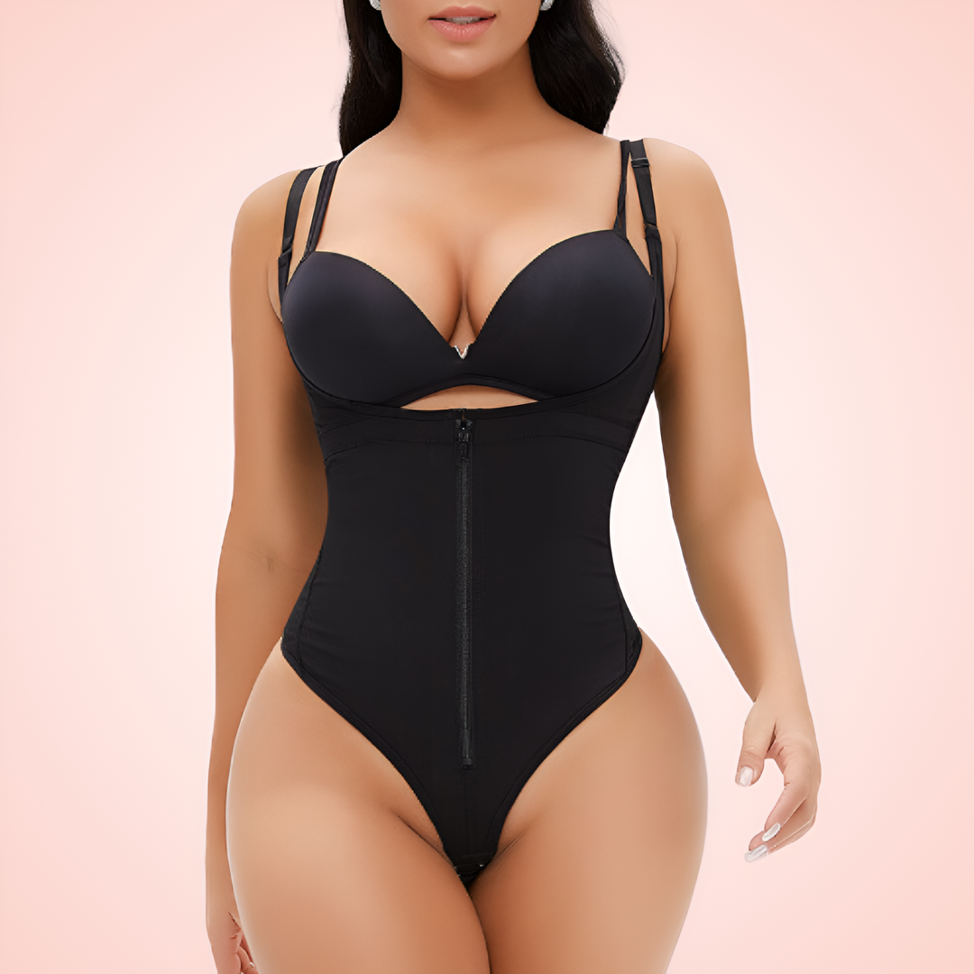 High Waist Trainer Thong Bodysuit Shapewear with Adjustable Straps