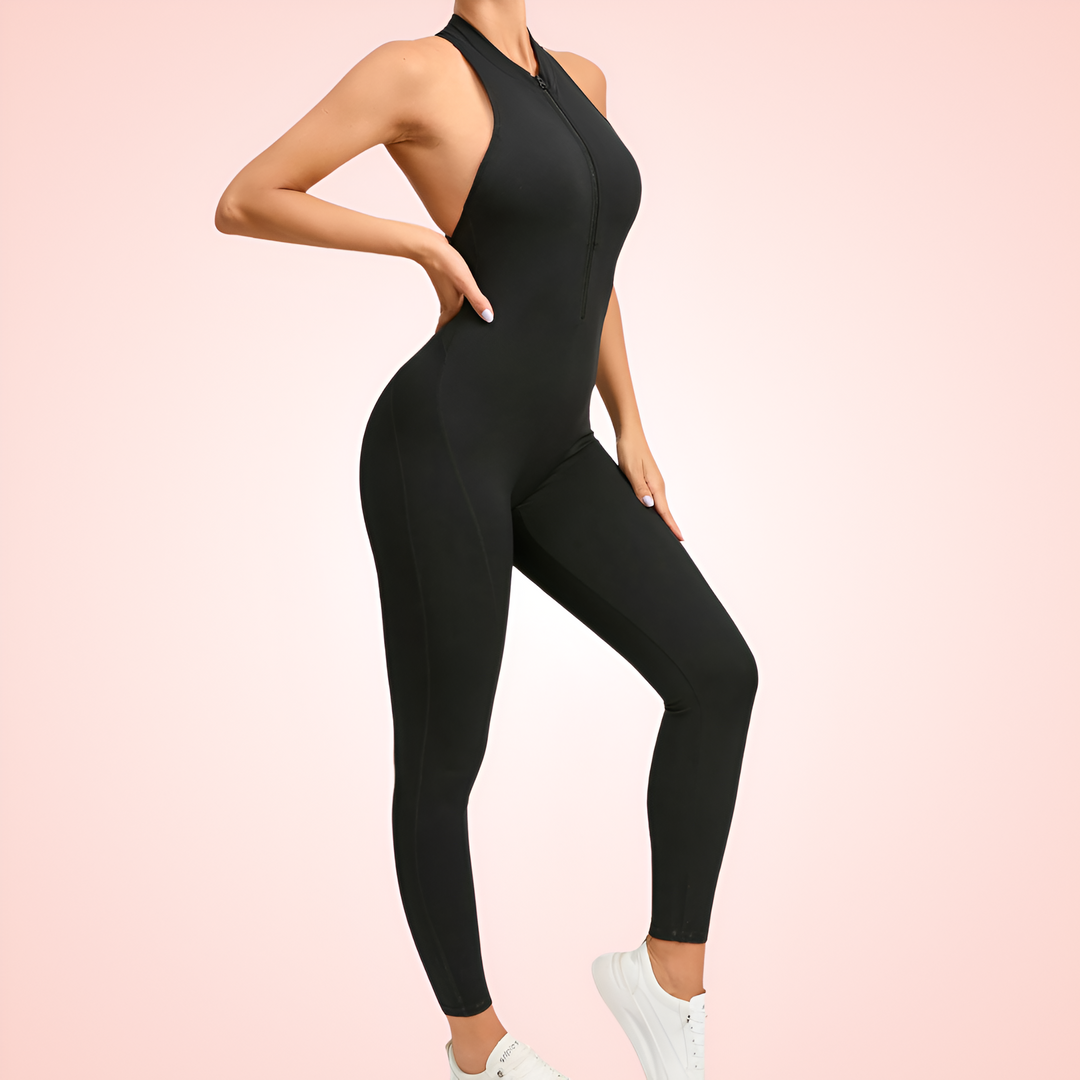 Full Body Sleeveless Shaping Jumpsuit with Front Zipper Closure